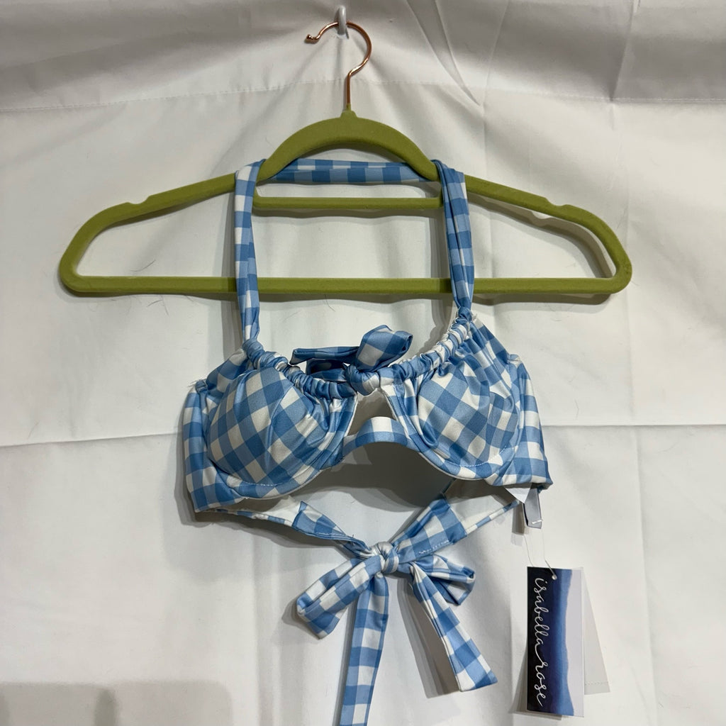 Isabella Rose Chambray Chateau Checkered Halter Swim Top Sz S NWT