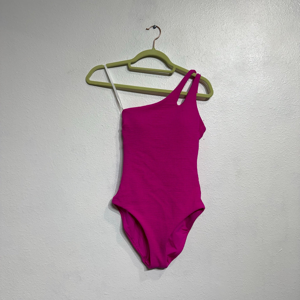 Becca Cosmopolitan Pink Pucker Up Asymmetrical One-Piece Swimsuit Sz M NWT