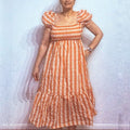 DRA Nicole Peach Striped Organza Midi Dress Sz M NWT