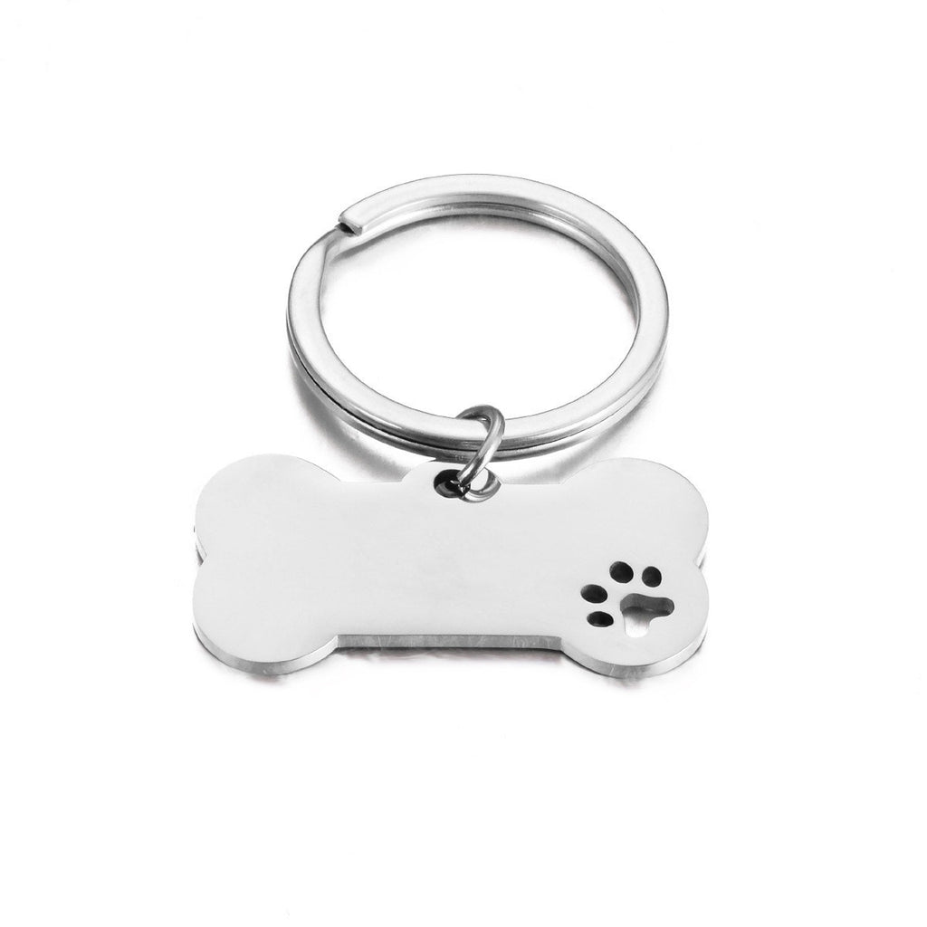 Silver Dog Bone Paw Print Stainless Steel Pet Lover Keychain NWOT