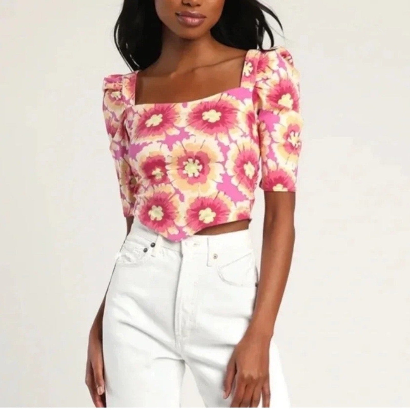 Free People Pink Combo Give Me More Floral Top Sz M NWT