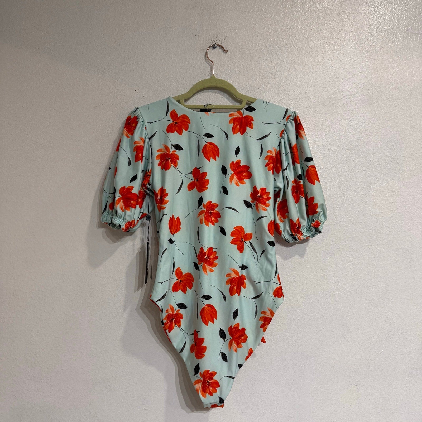 SAME Los Angeles x Free People Floral Tie Front Bodysuit Puff Sleeve Sz M NWT