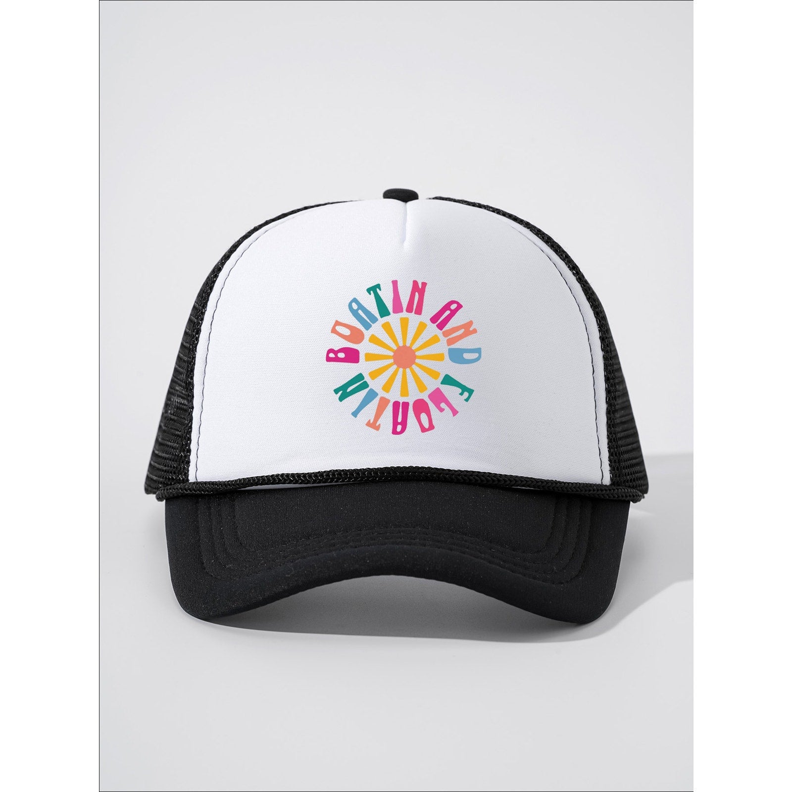 Boatin’ & Floatin’ Graphic Black & White Mesh Snapback Trucker Hat NWOT