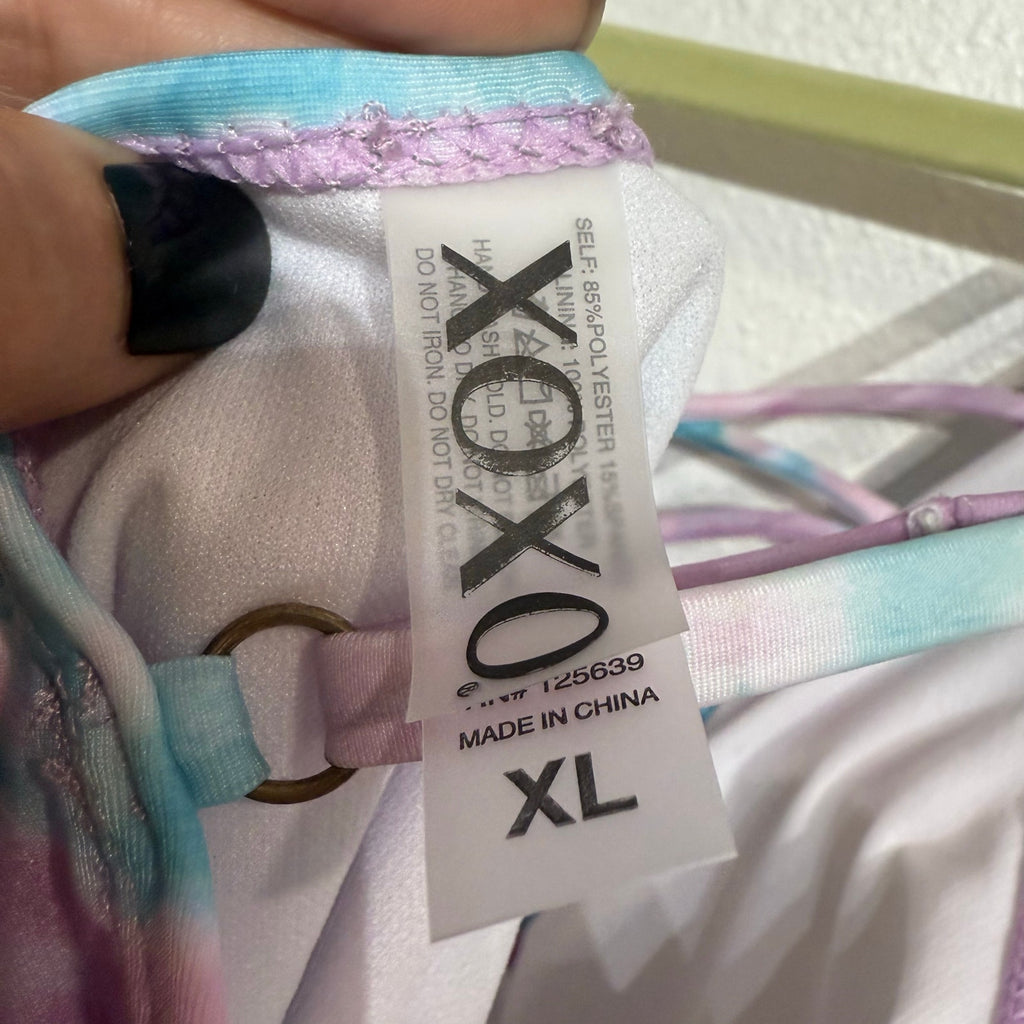 XOXO Pink Blue Tie Dye Plunge One Piece Swimsuit Sz XL NWT