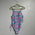 XOXO Pink Blue Tie Dye Plunge One Piece Swimsuit Sz XL NWT