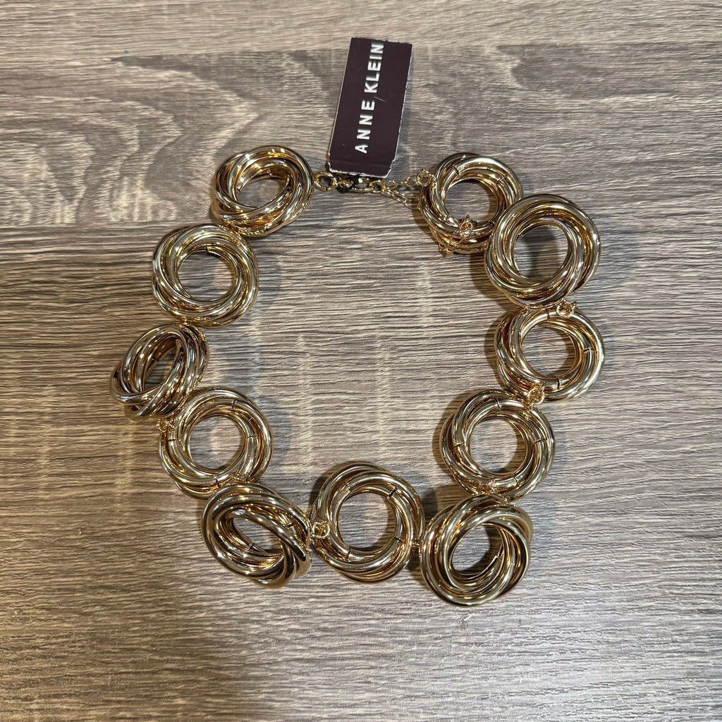 Anne Klein Gold Tone Open Circle Link Statement Necklace NWT