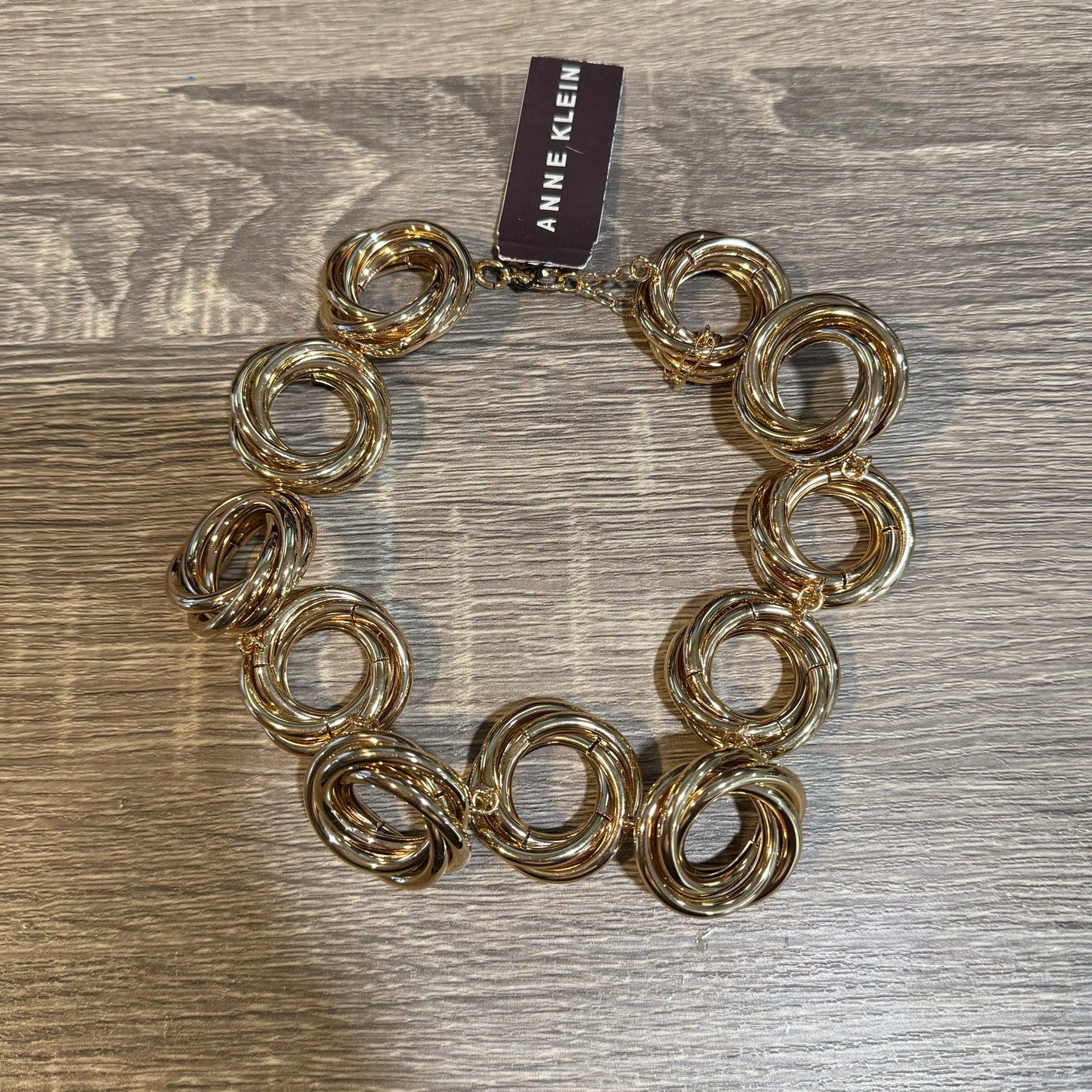 Anne Klein Gold Tone Open Circle Link Statement Necklace NWT