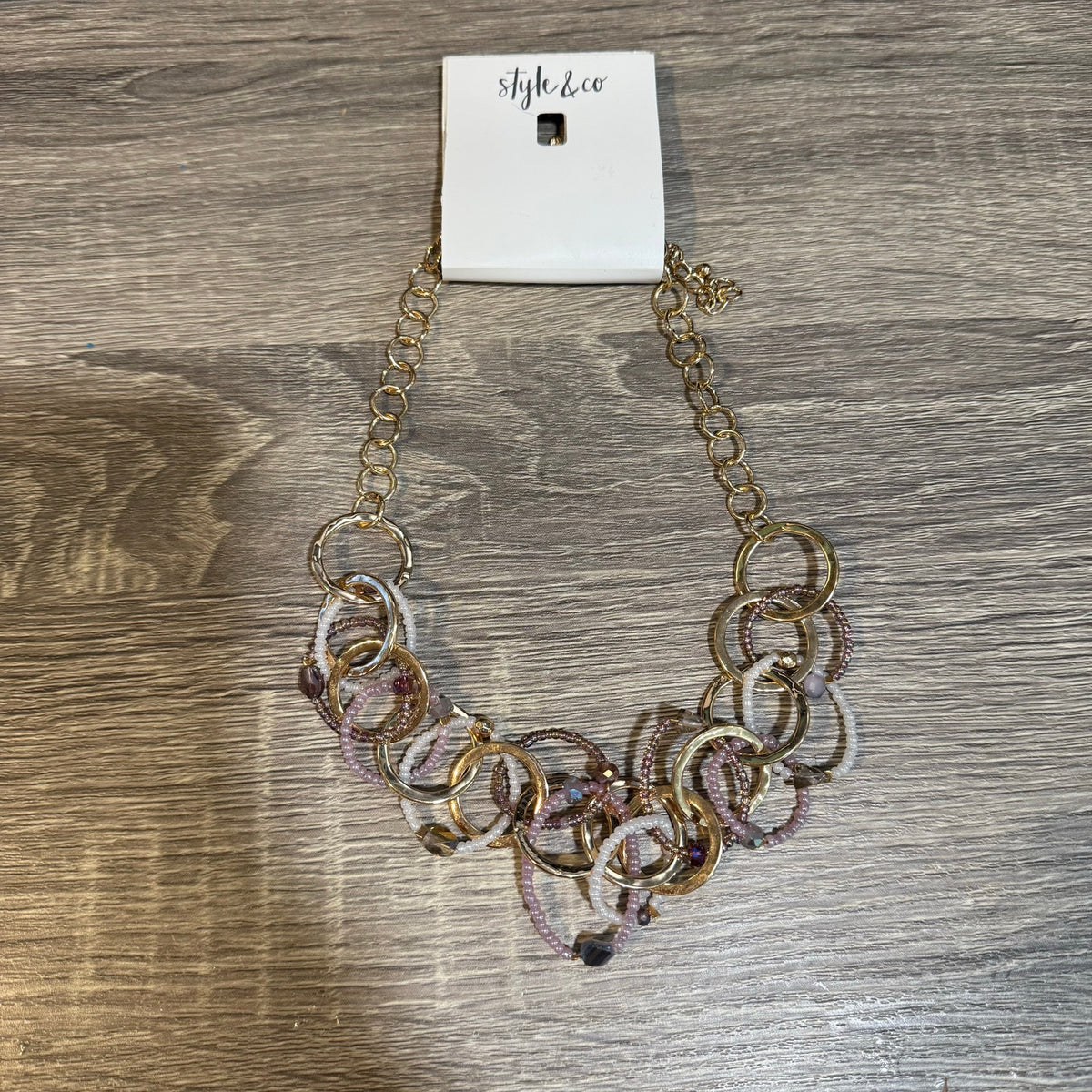 Style & Co Gold Purple Stone Beaded Link Statement Necklace NWT