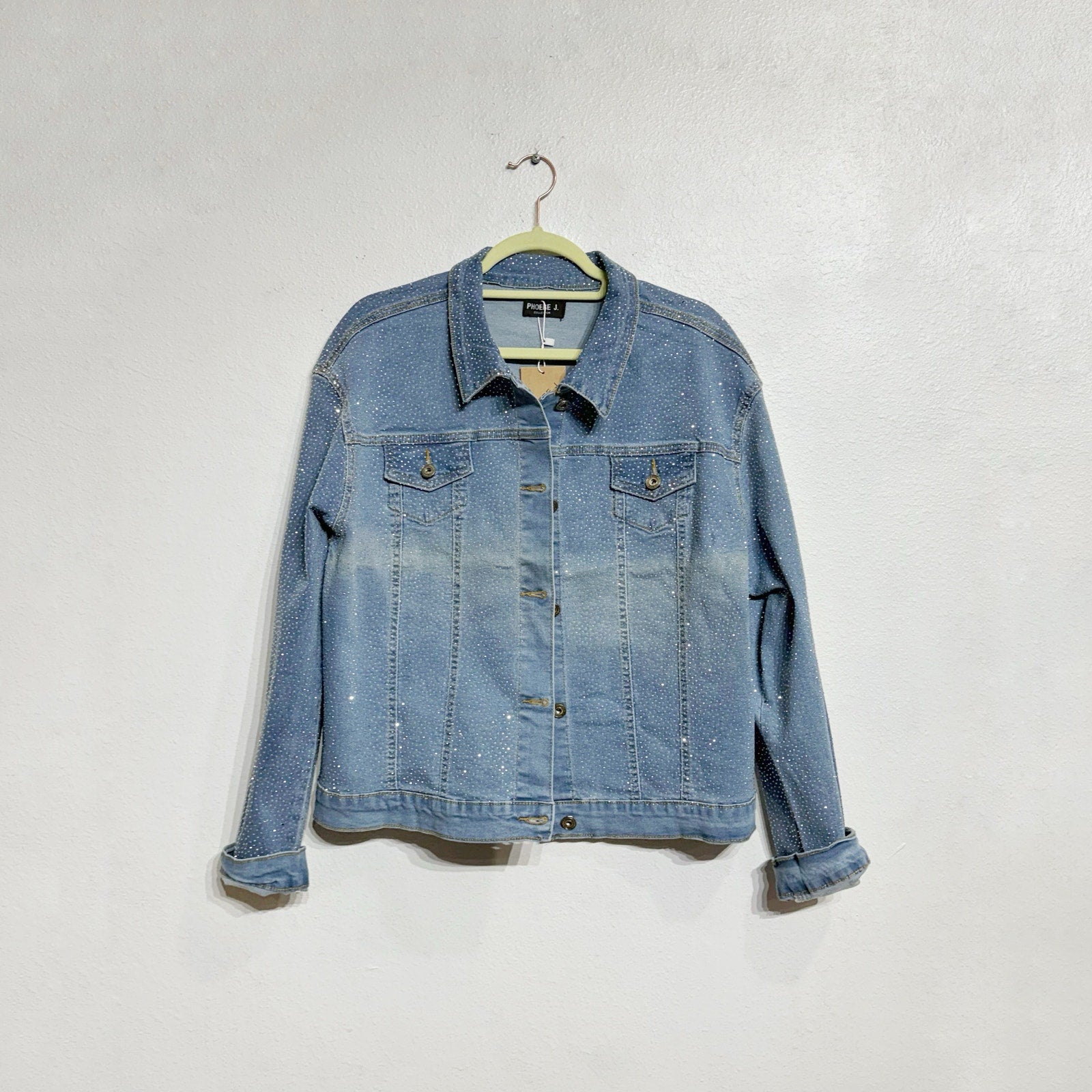 Phoebe J. Collection Light Blue Rhinestone Studded Jean Jacket Sz 3X NWT