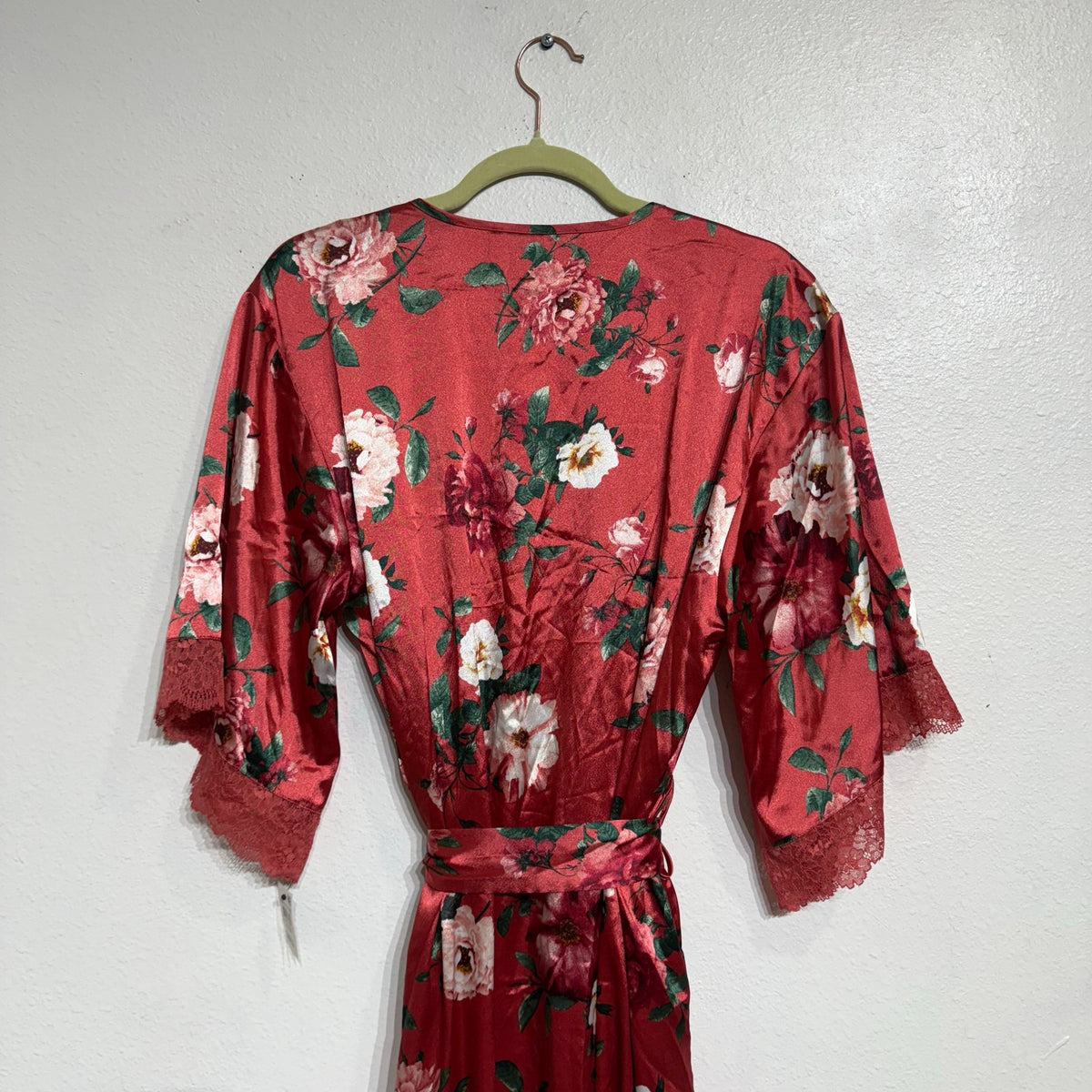INC International Concepts Pink Floral Lace Trim Satin Robe Sz S NWT