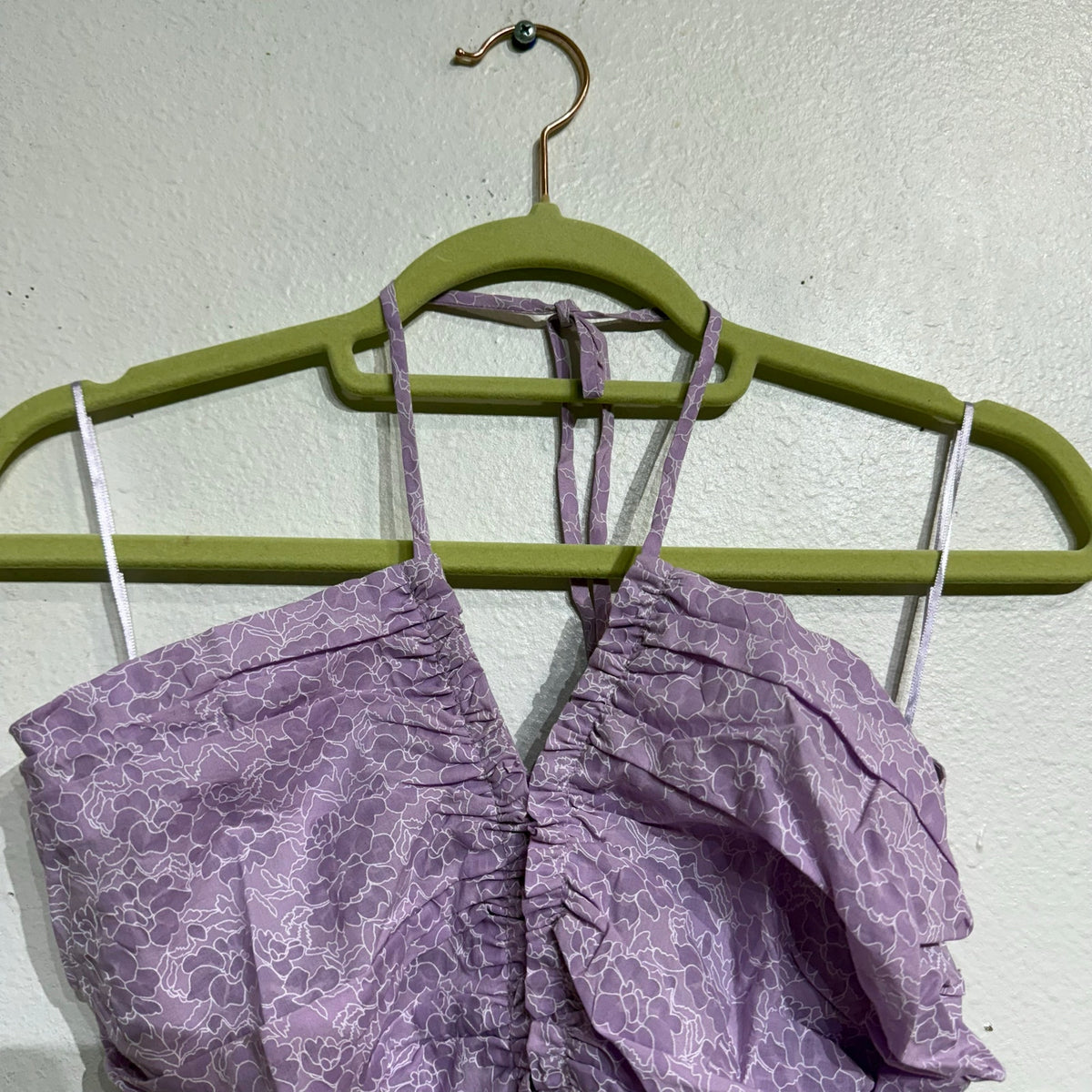 Wayf Lavender Floral Print Ruched Halter Top Sz S NWT