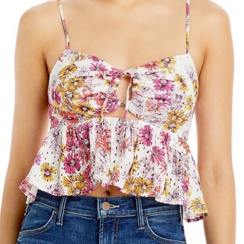 Wayf Maeve Floral Print Eyelet Camisole Sz S NWT