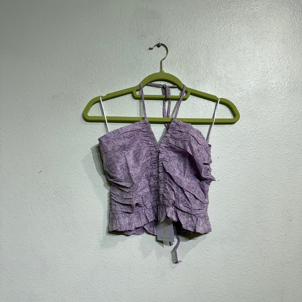 Wayf Lavender Floral Print Ruched Halter Top Sz S NWT