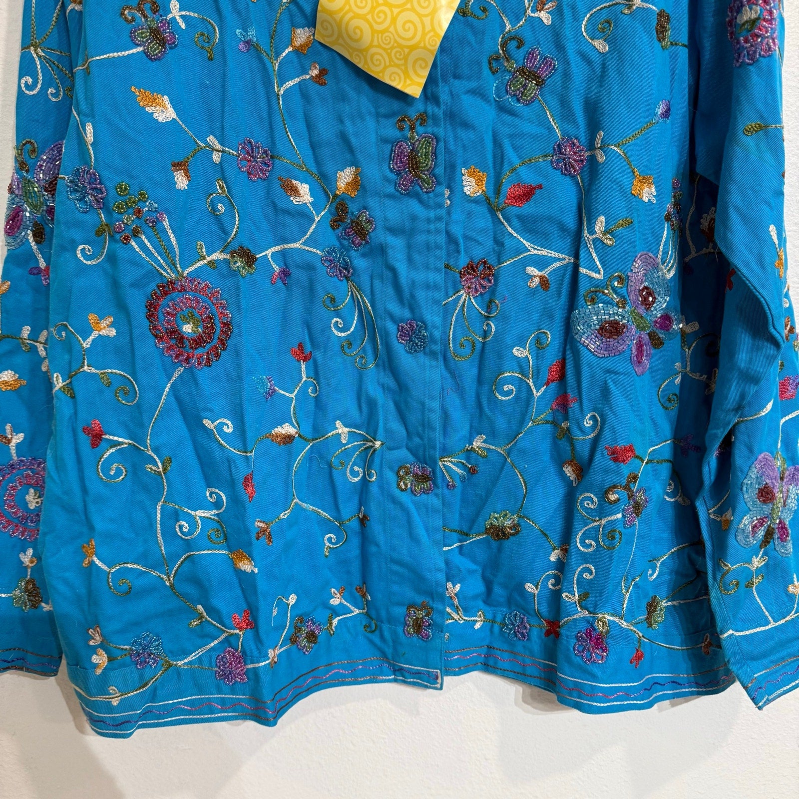 The Quacker Factory Blue Embroidered Beaded Boho Jacket Sz L NWT