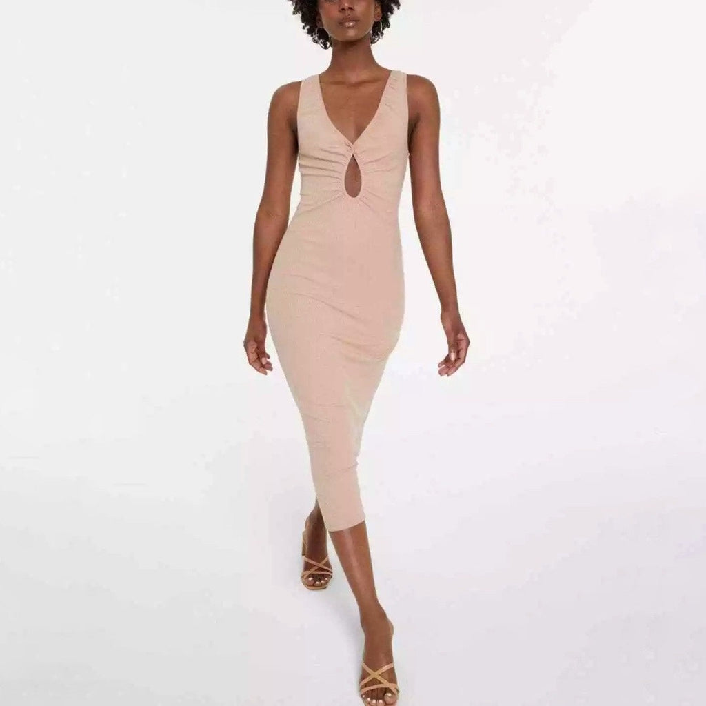 Leyden Almond Ribbed Sleeveless Midi Dress Sz S NWT