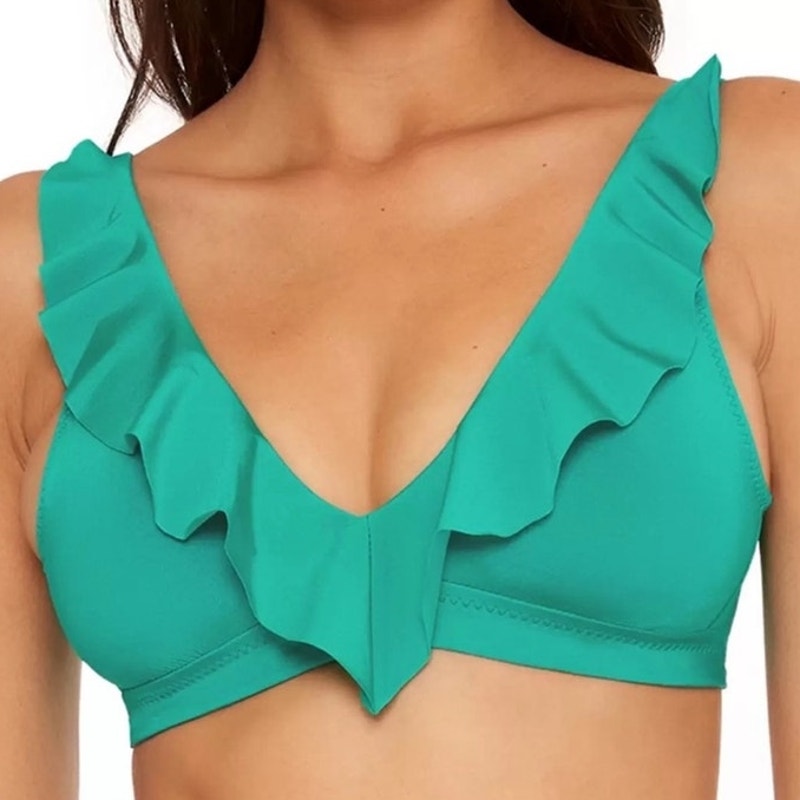 Becca By Rebecca Virtue Green Socialite Ariella Ruffle Bikini Top Sz D Cup NWT