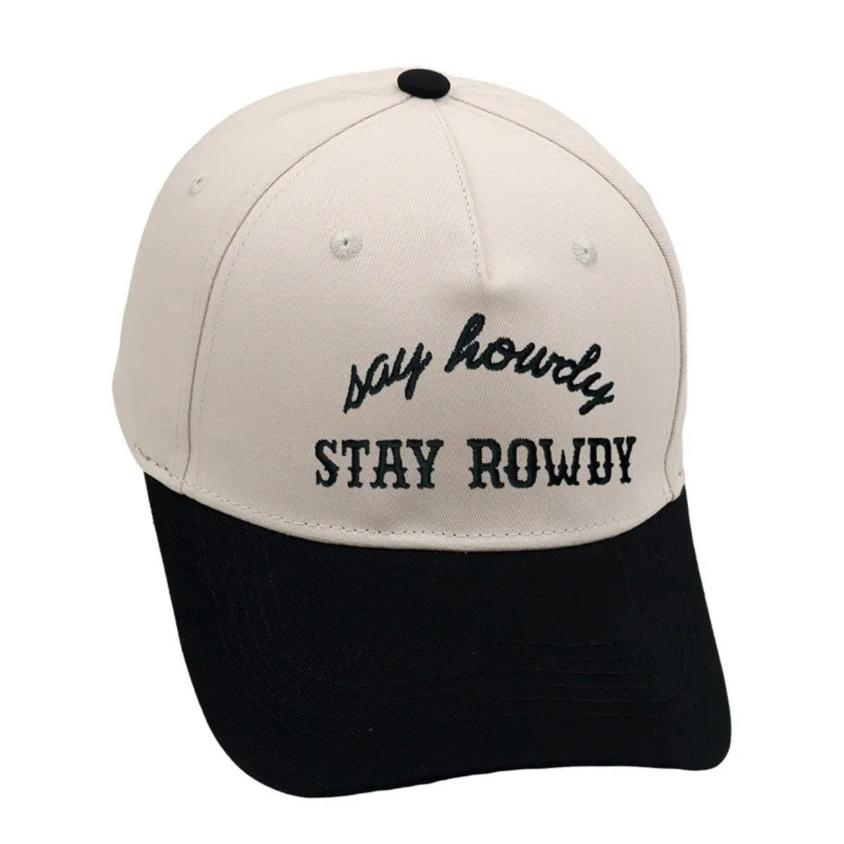 Say Howdy Stay Rowdy Black Cream Western Western Adjustable Baseball Hat NWT