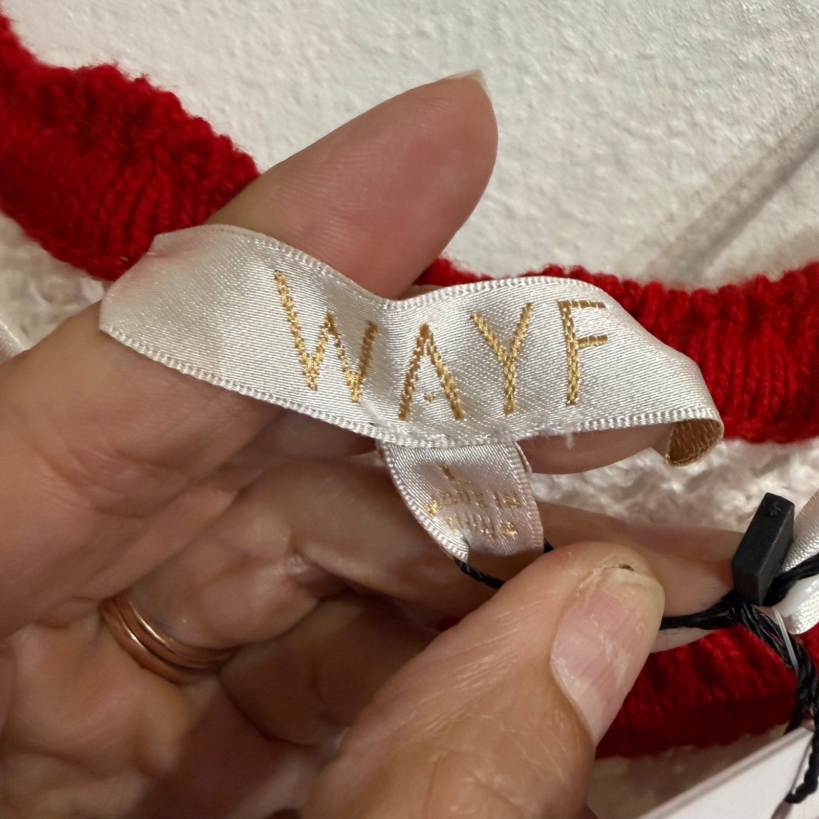 WAYF Cherry Appliqué Crochet Knit Maxi Dress Ivory Red Trim Sz L NWT