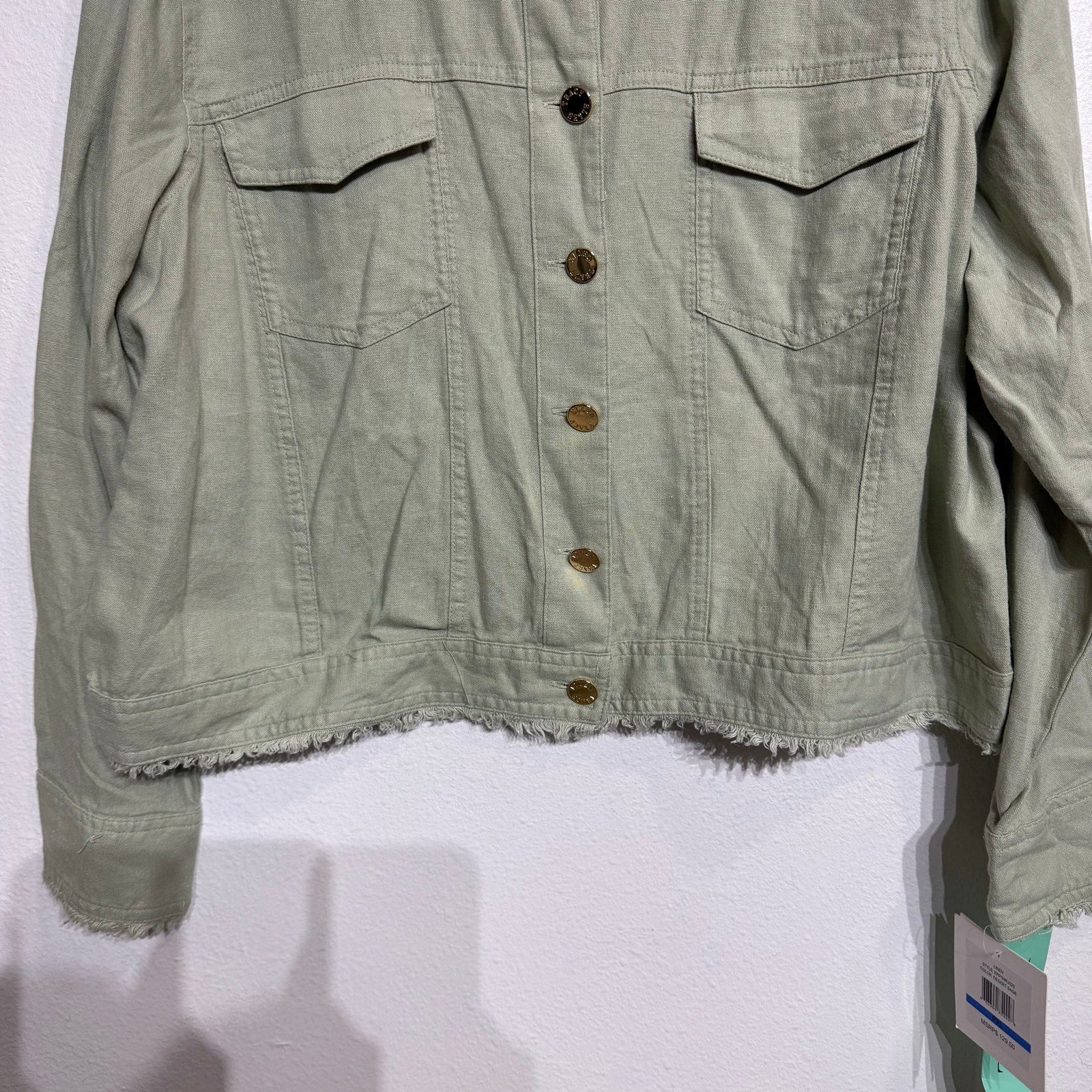 Ellen Tracy Desert Sage Frayed Trim Linen Blend Jacket Sz PXL NWT