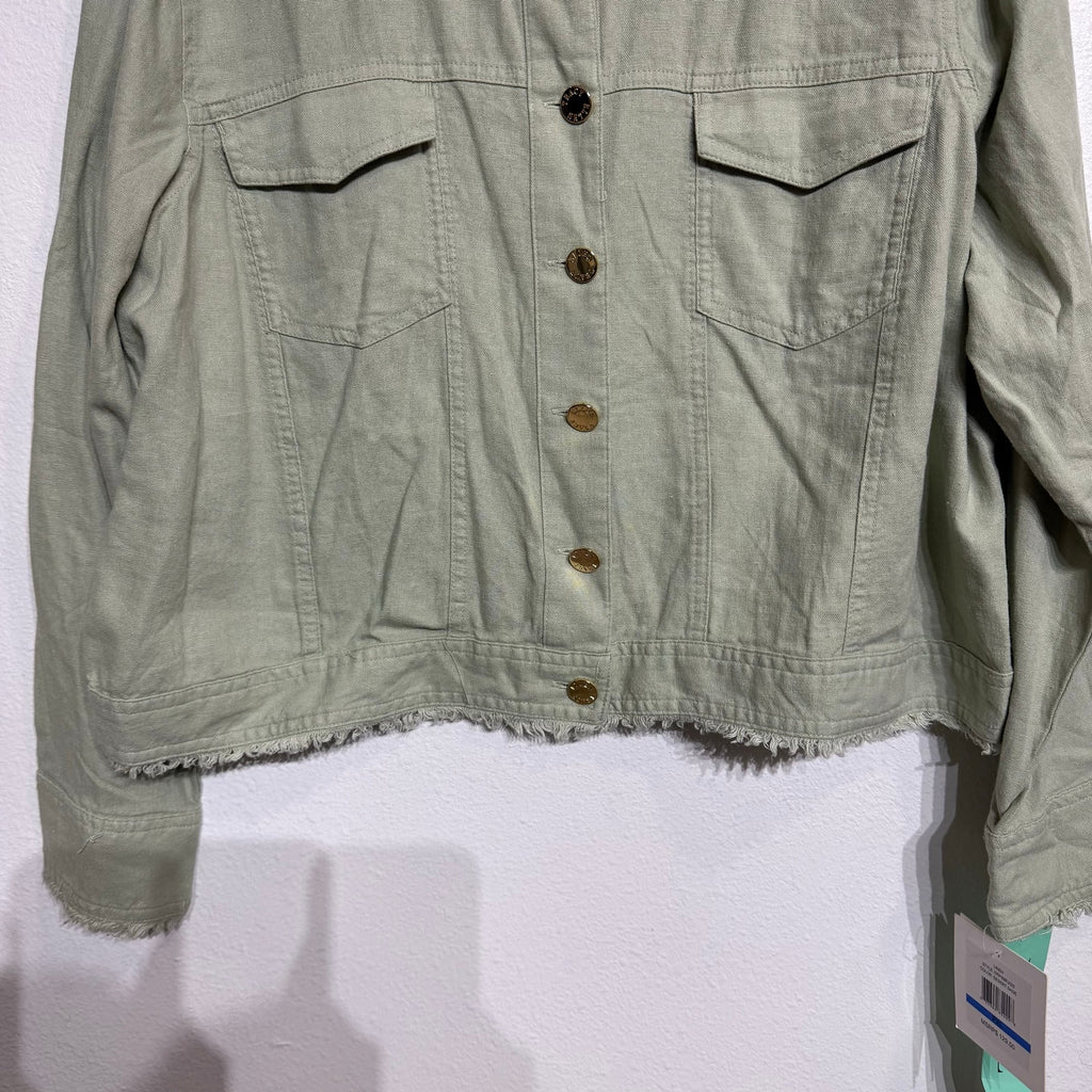 Ellen Tracy Desert Sage Frayed Trim Linen Blend Jacket Sz PXL NWT