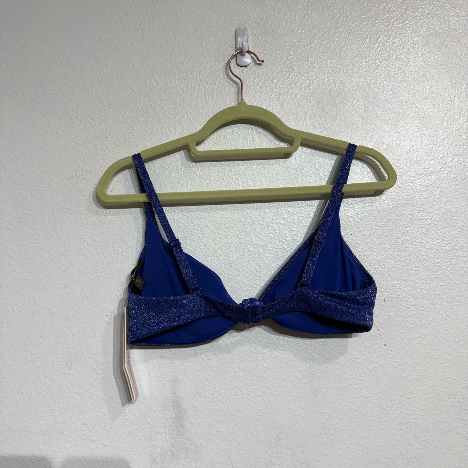Aqua Swim Blue Metallic Twist Front Bikini Swim Top Sz M NWT