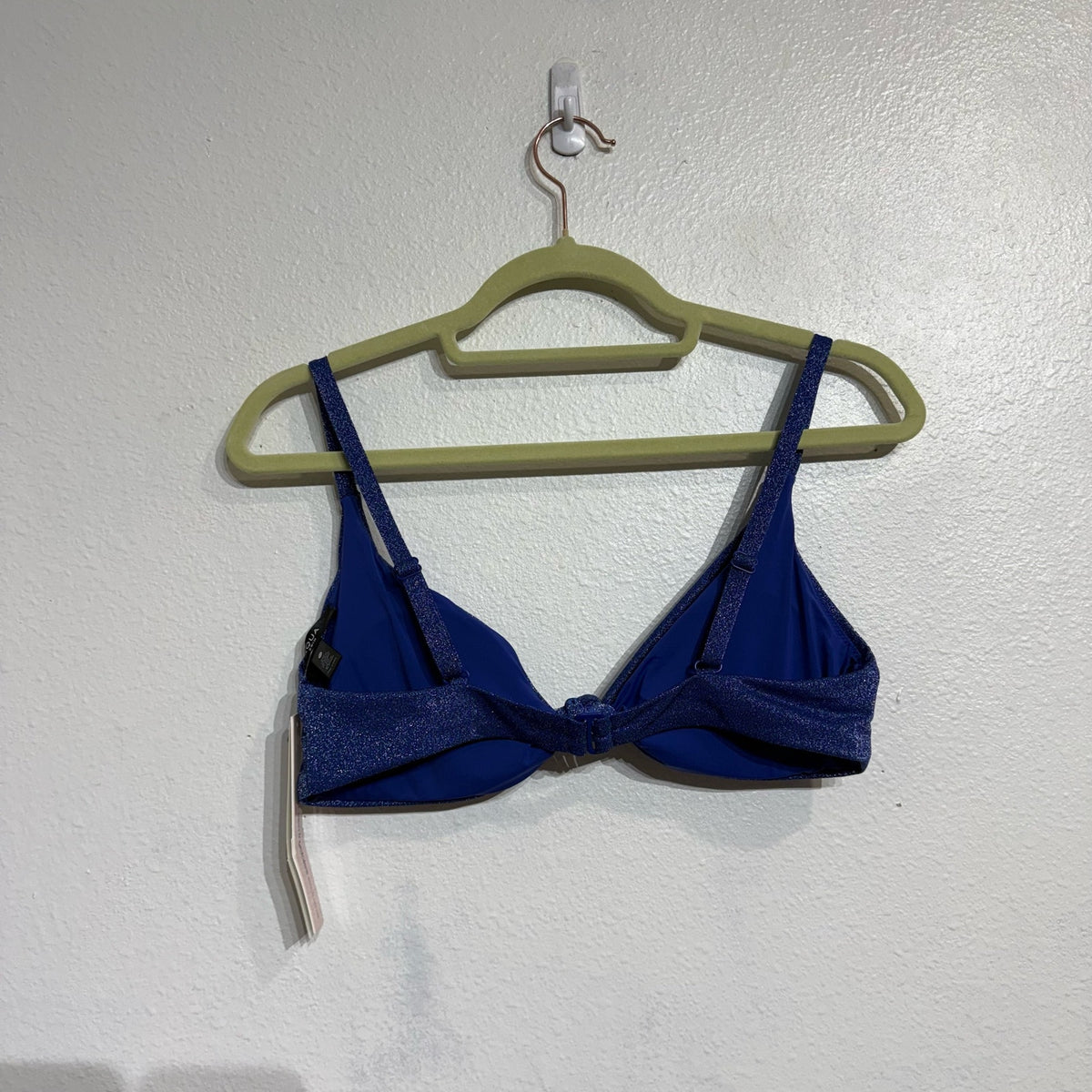 Aqua Swim Blue Metallic Twist Front Bikini Swim Top Sz M NWT