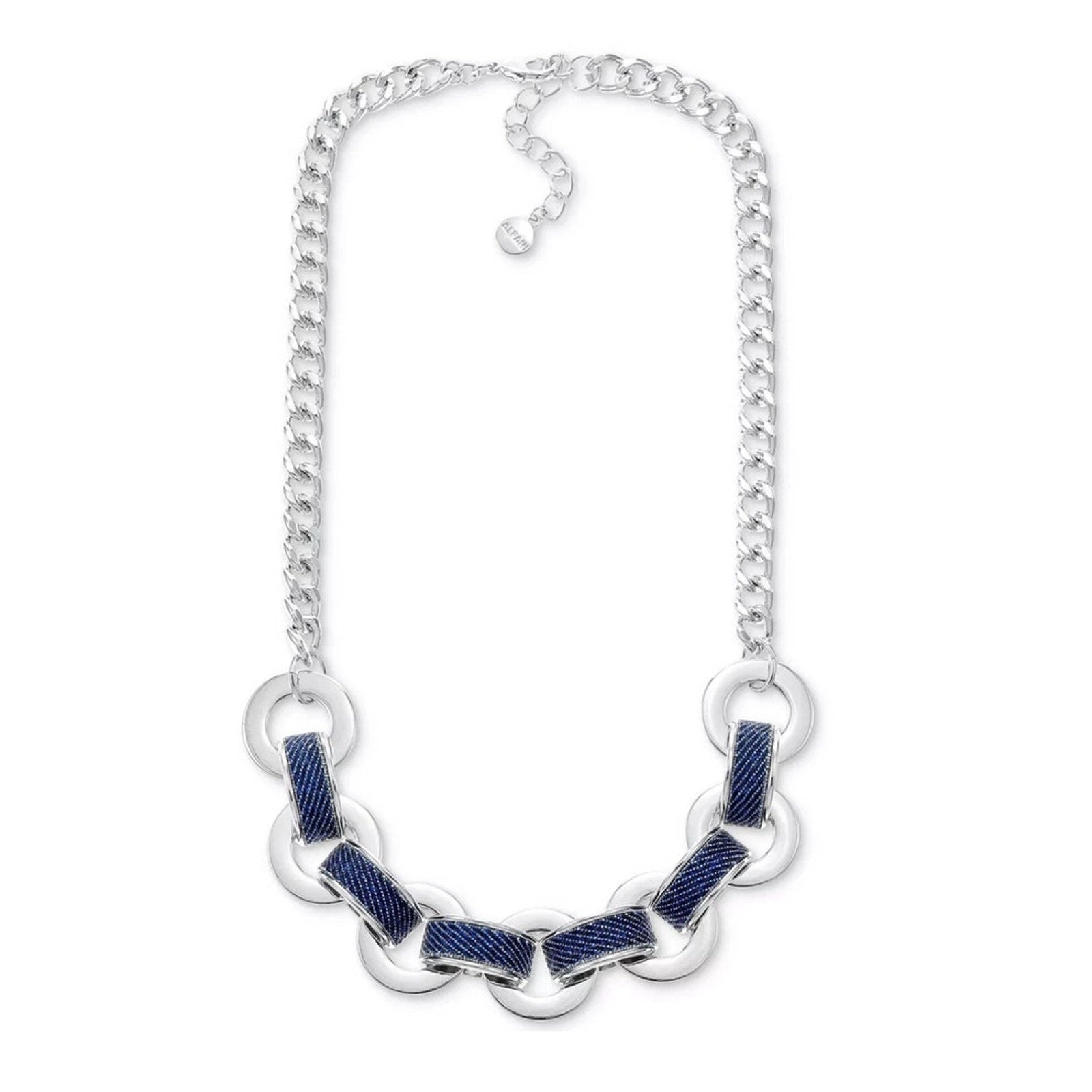 Copied - Alfani Silver Tone Denim Wrapped Ring Wrangler Necklace NWT