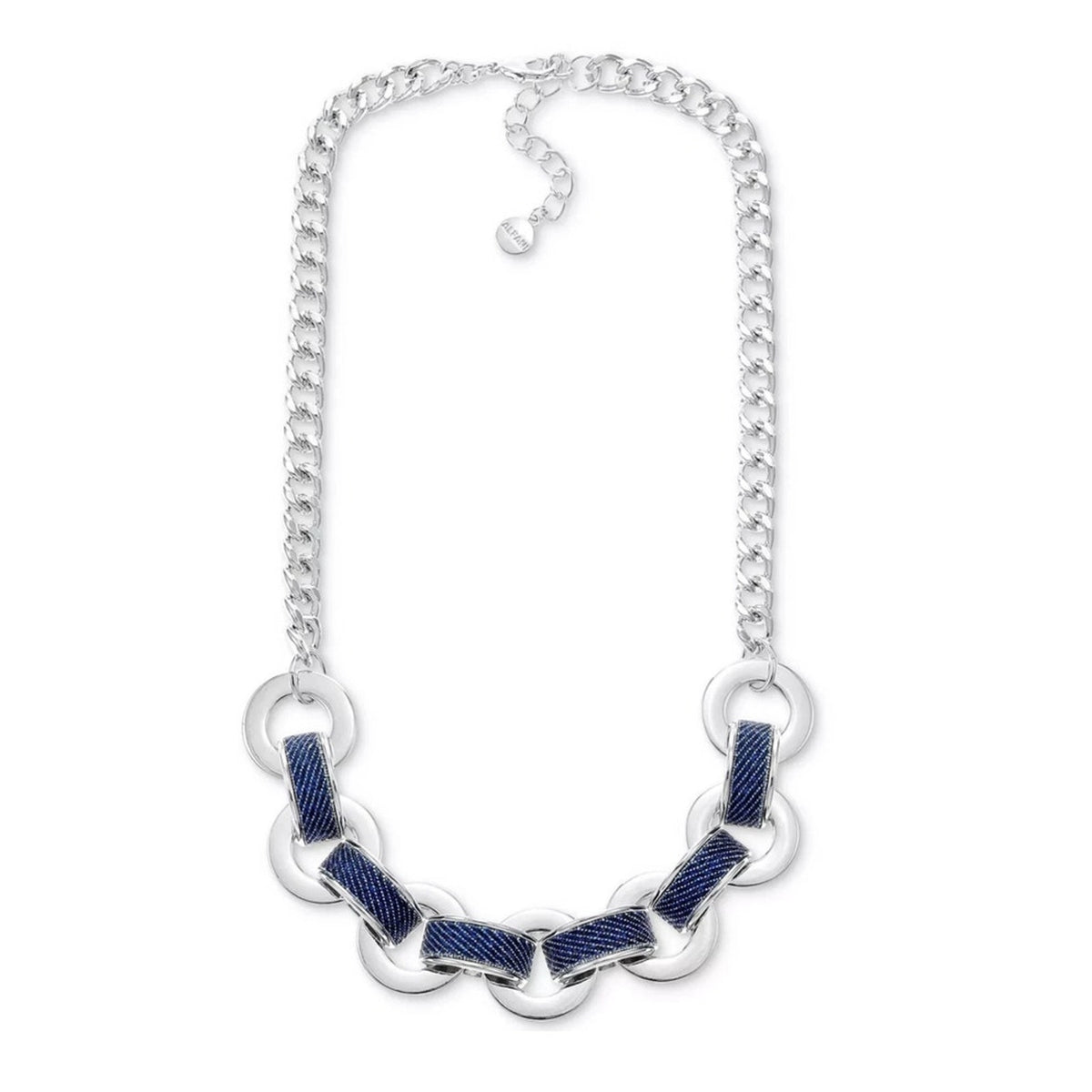 Copied - Alfani Silver Tone Denim Wrapped Ring Wrangler Necklace NWT