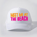 Meet Me at the Beach White Retro Summer Snapback Mesh Trucker Hat NWOT