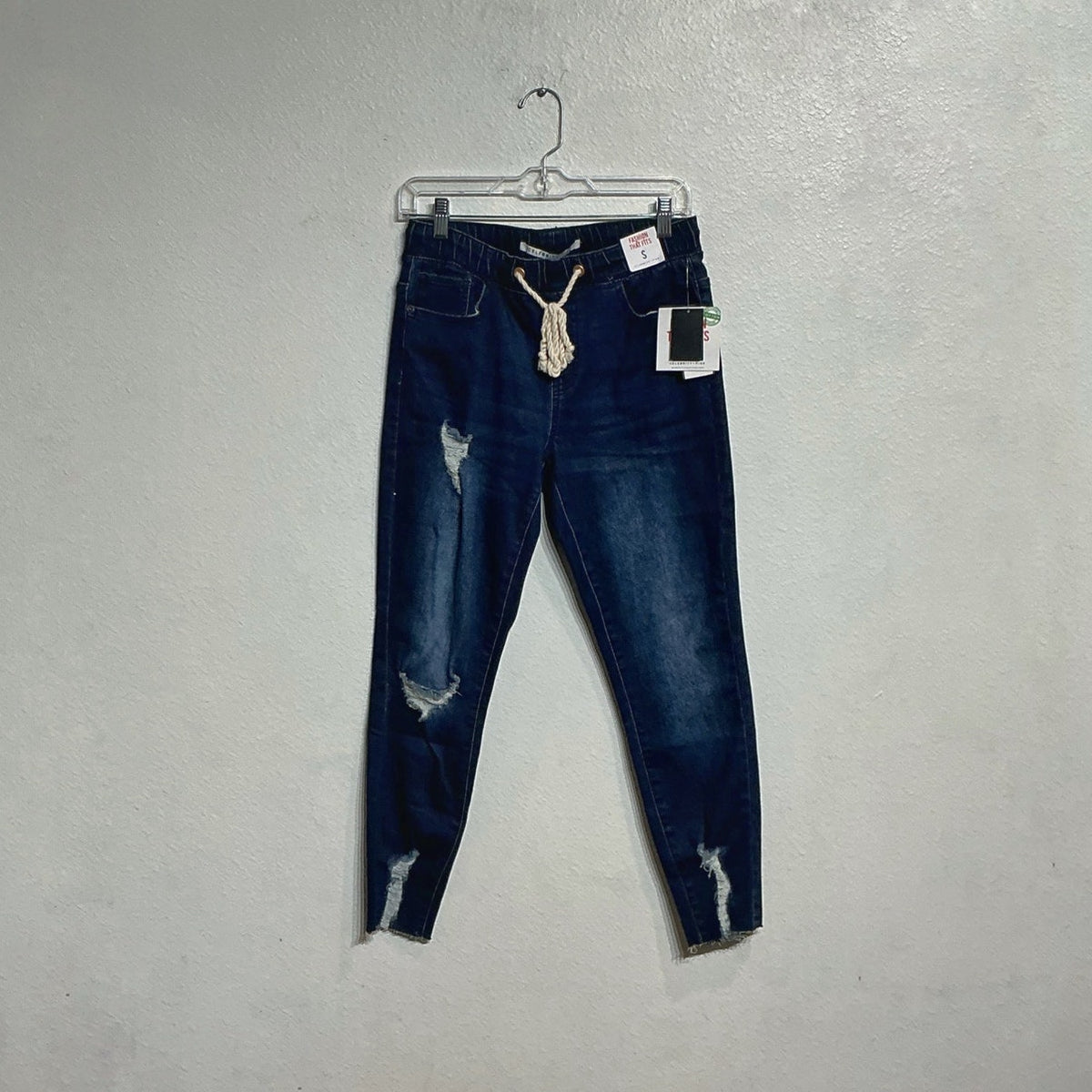 Celebrity Pink Stinger Blue Distressed Pull On Drawstring Denim Pants Sz S NWT