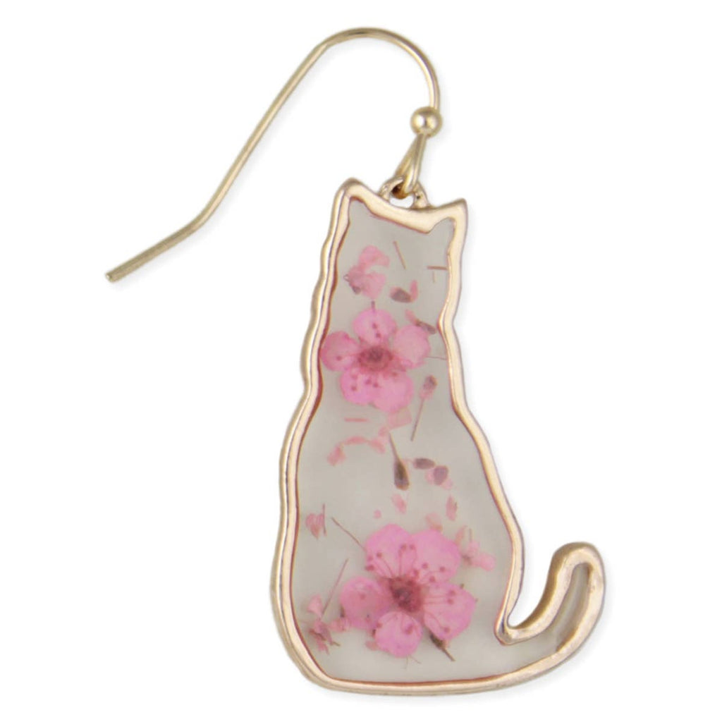 Feline Friend Cat Dried Flower Earrings