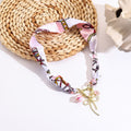 Pink Scarf Necklace Bow Charm Heart Pendant Coquette Statement Necklace NIB