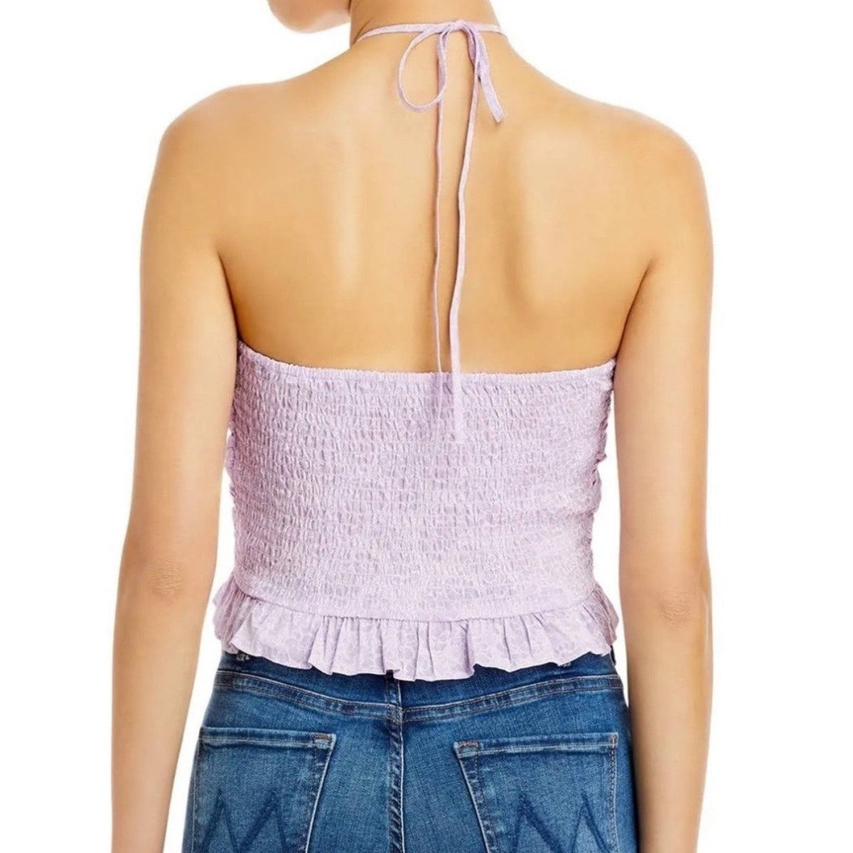 Wayf Lavender Floral Print Ruched Halter Top Sz M NWT