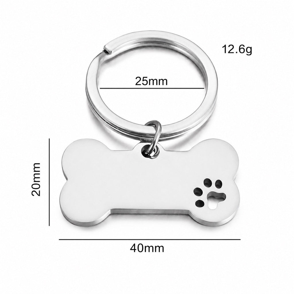 Silver Dog Bone Paw Print Stainless Steel Pet Lover Keychain NWOT