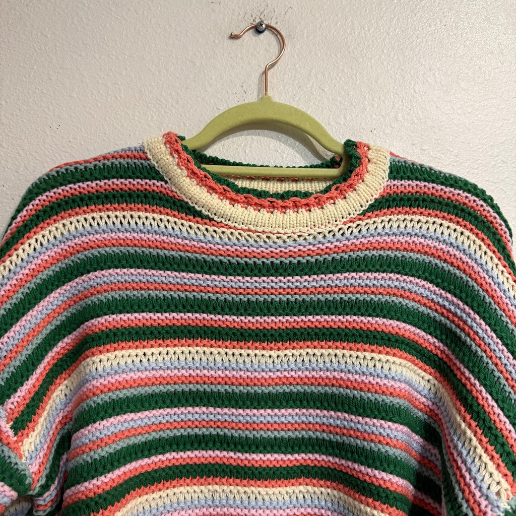 Storia Ivory Multi Striped Crewneck Sweater Sz S NWT