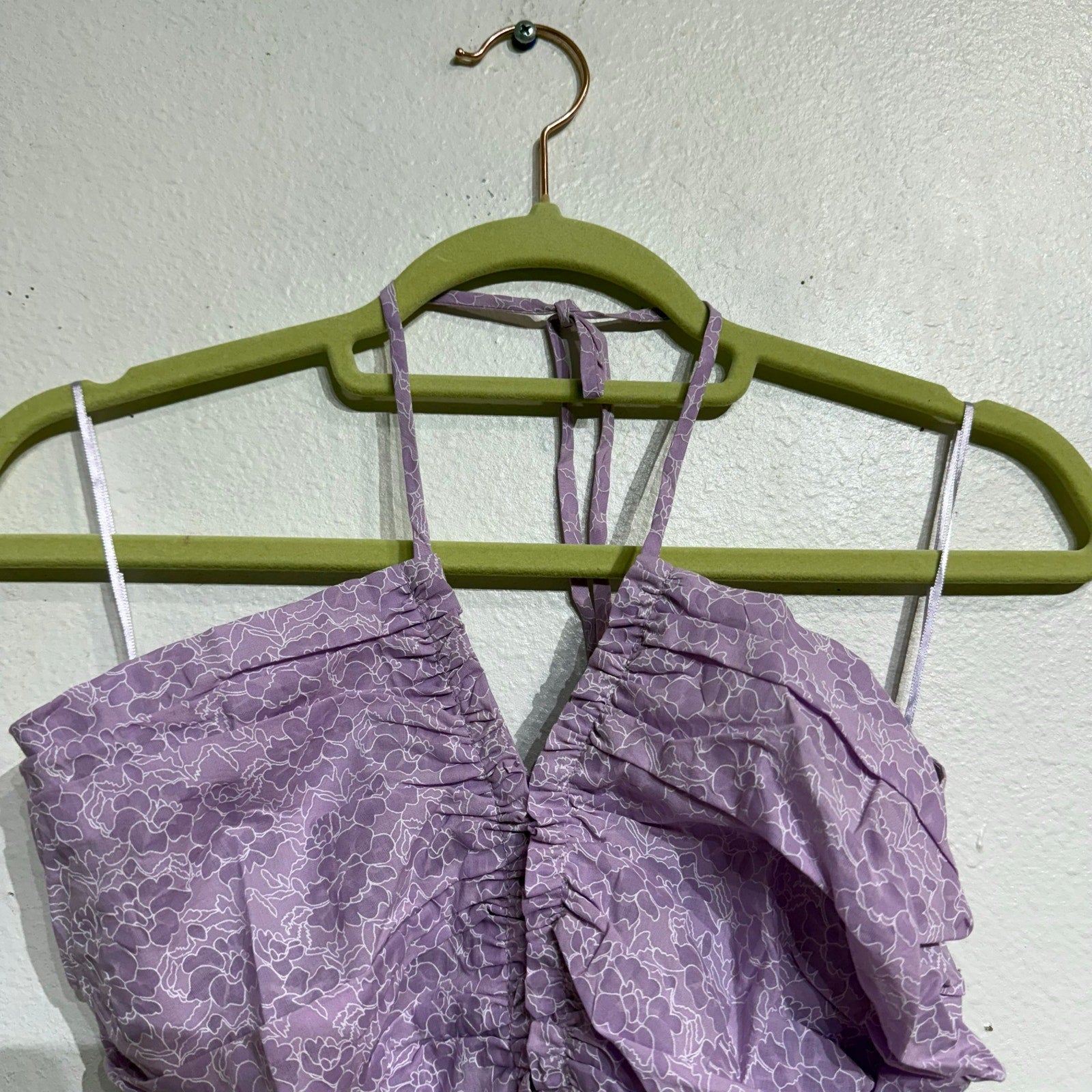 Wayf Lavender Floral Print Ruched Halter Top Sz M NWT