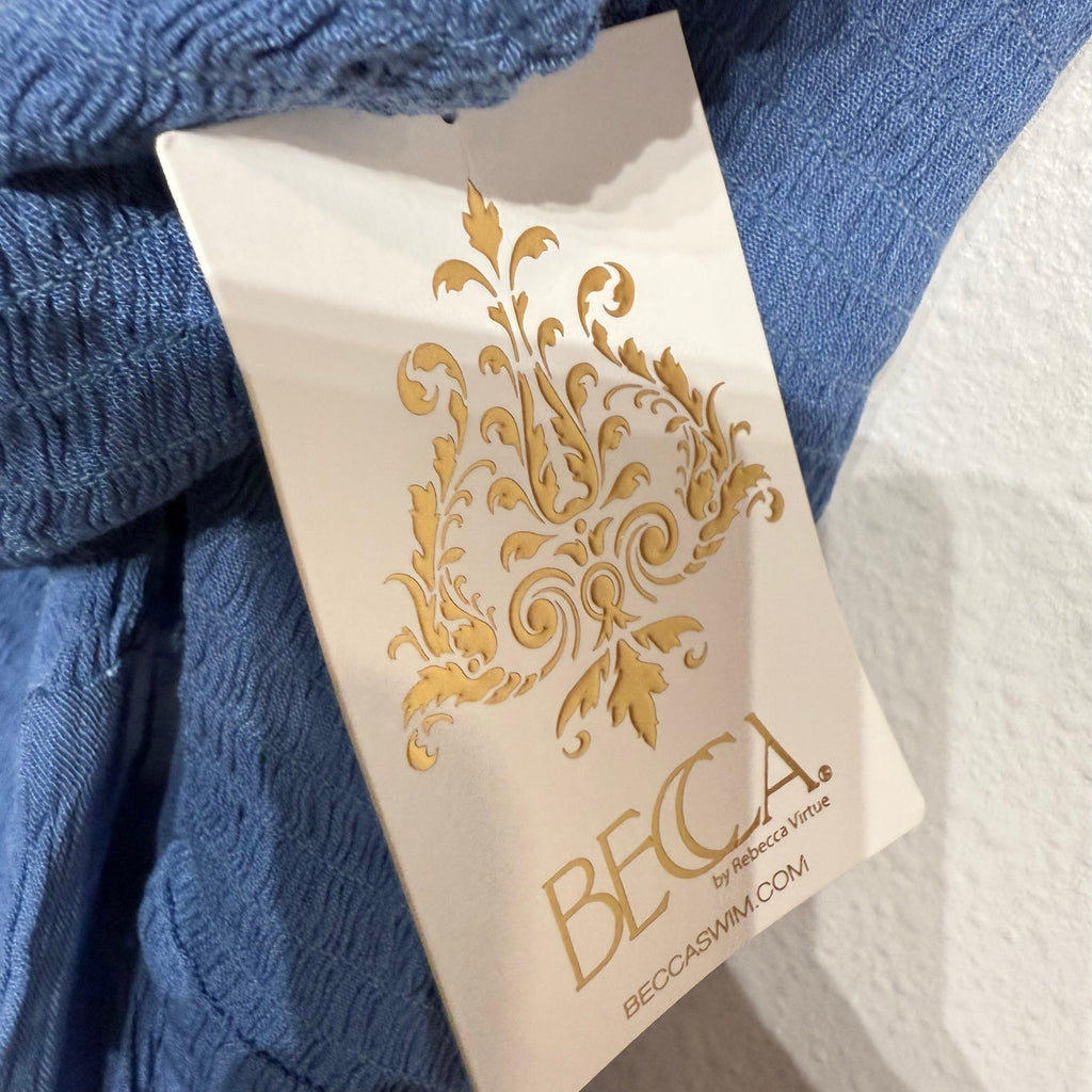 Becca Swim Mist Blue Ponza Smocked One Shoulder Dress Sz L NWT