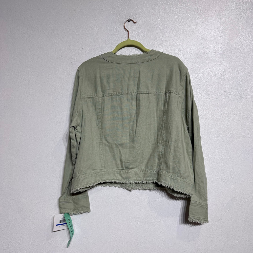 Ellen Tracy Desert Sage Frayed Trim Linen Blend Jacket Sz PXL NWT