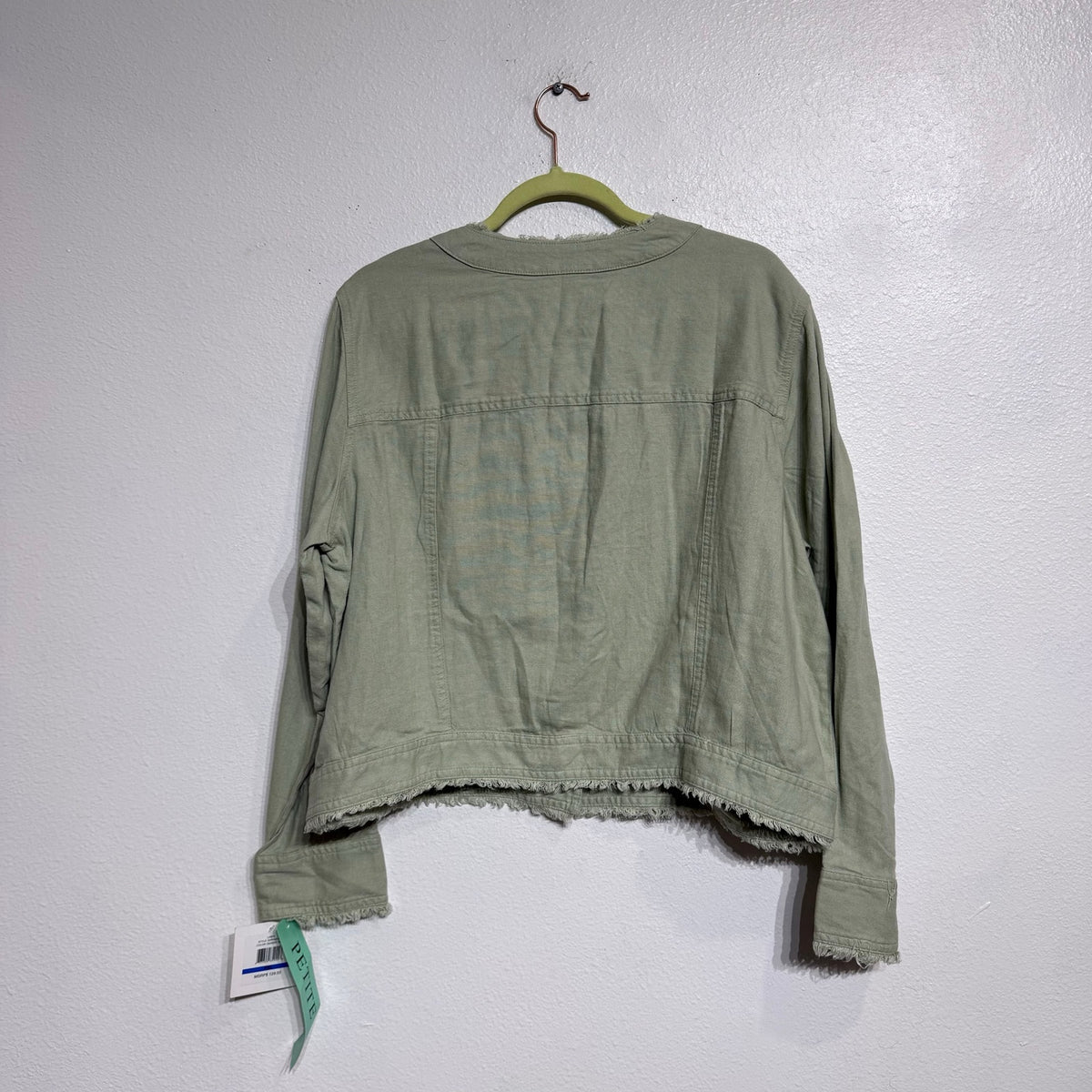 Ellen Tracy Desert Sage Frayed Trim Linen Blend Jacket Sz PXL NWT