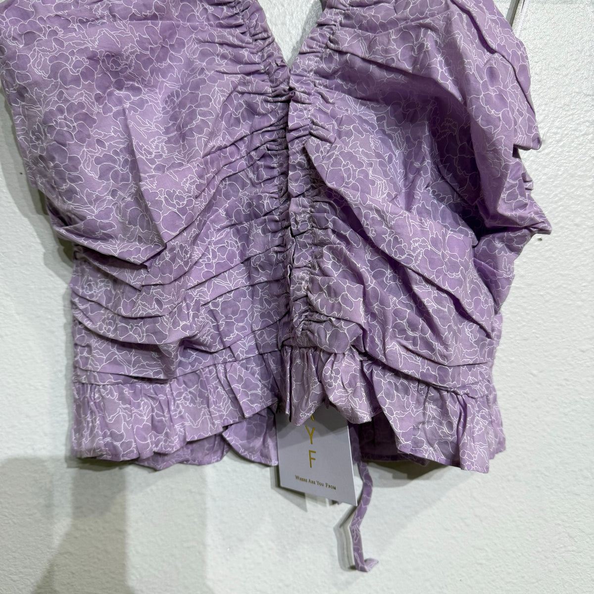 Wayf Lavender Floral Print Ruched Halter Top Sz S NWT