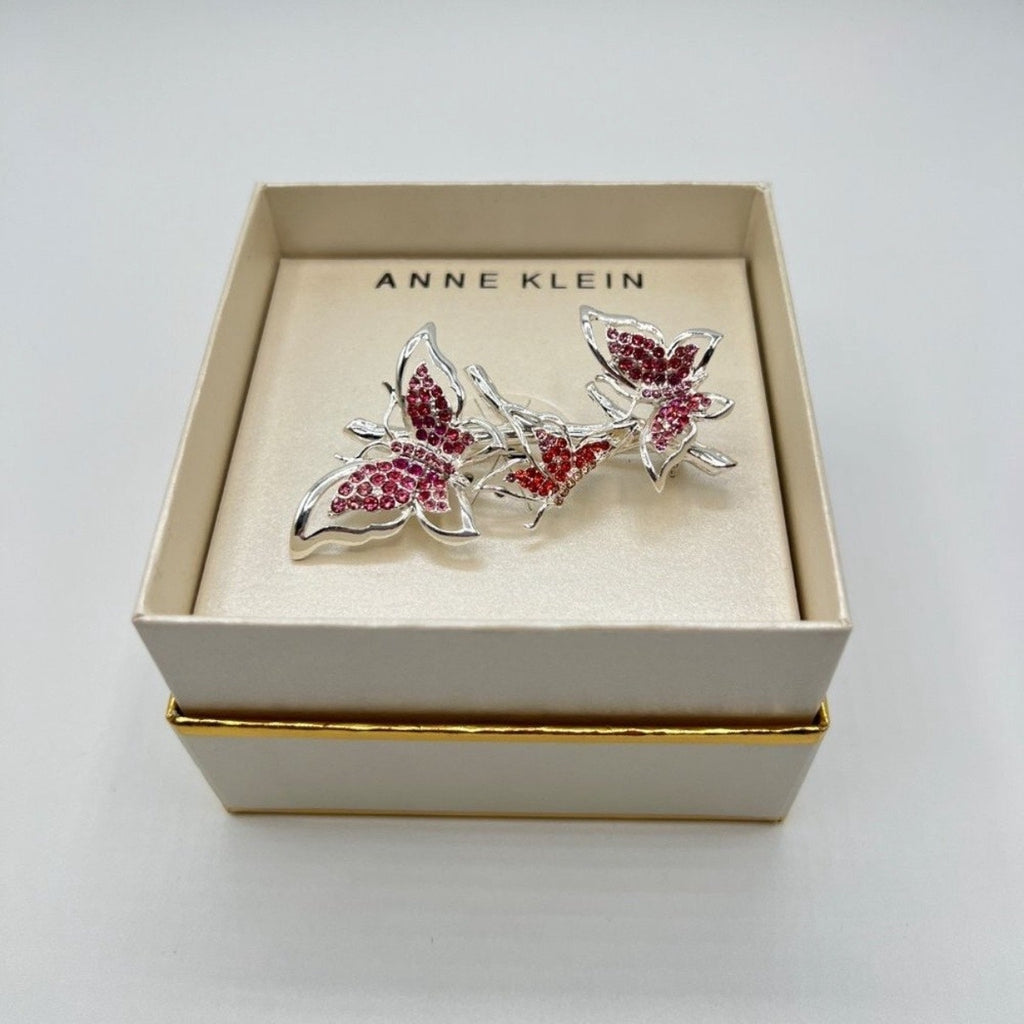Anne Klein Silver Tone Pave Butterfly Pin Brooch NWT
