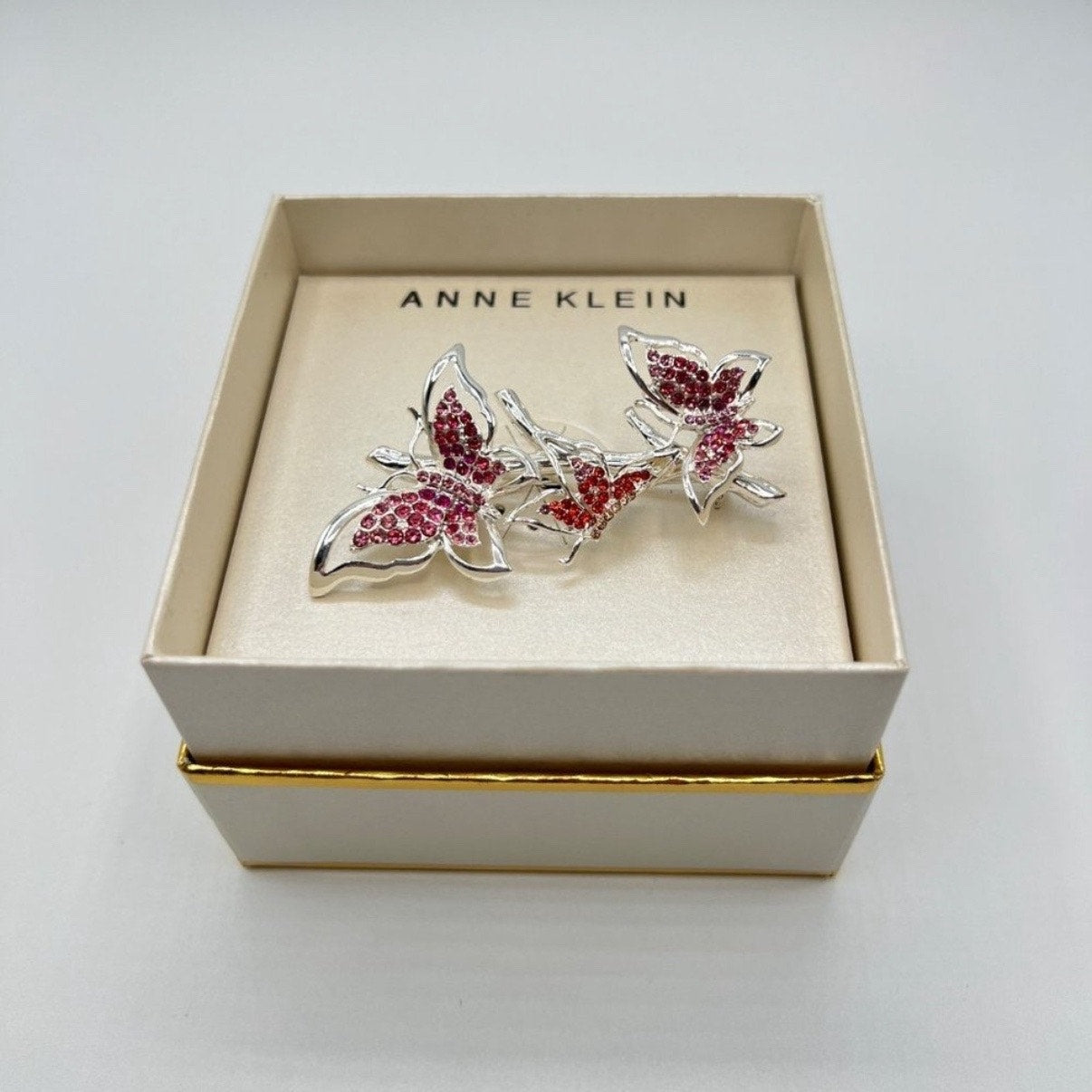 Anne Klein Silver Tone Pave Butterfly Pin Brooch NWT