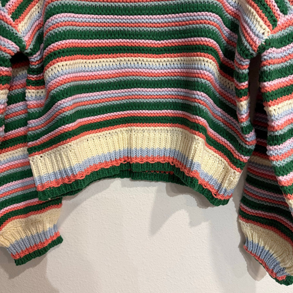 Storia Ivory Multi Striped Crewneck Sweater Sz S NWT