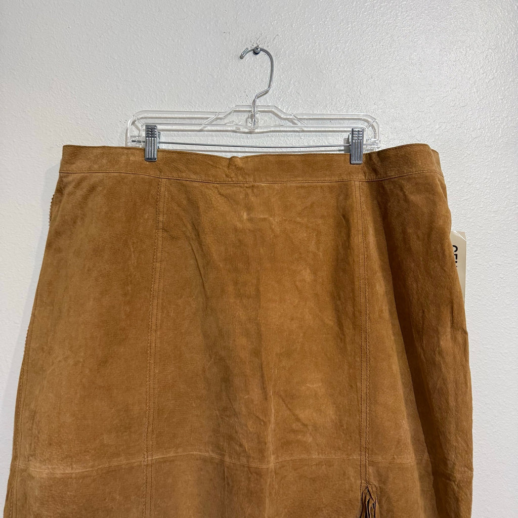 Christie & Jill Vintage Suede Leather Fringe Skirt Western 90s Brown Sz 2X NWT