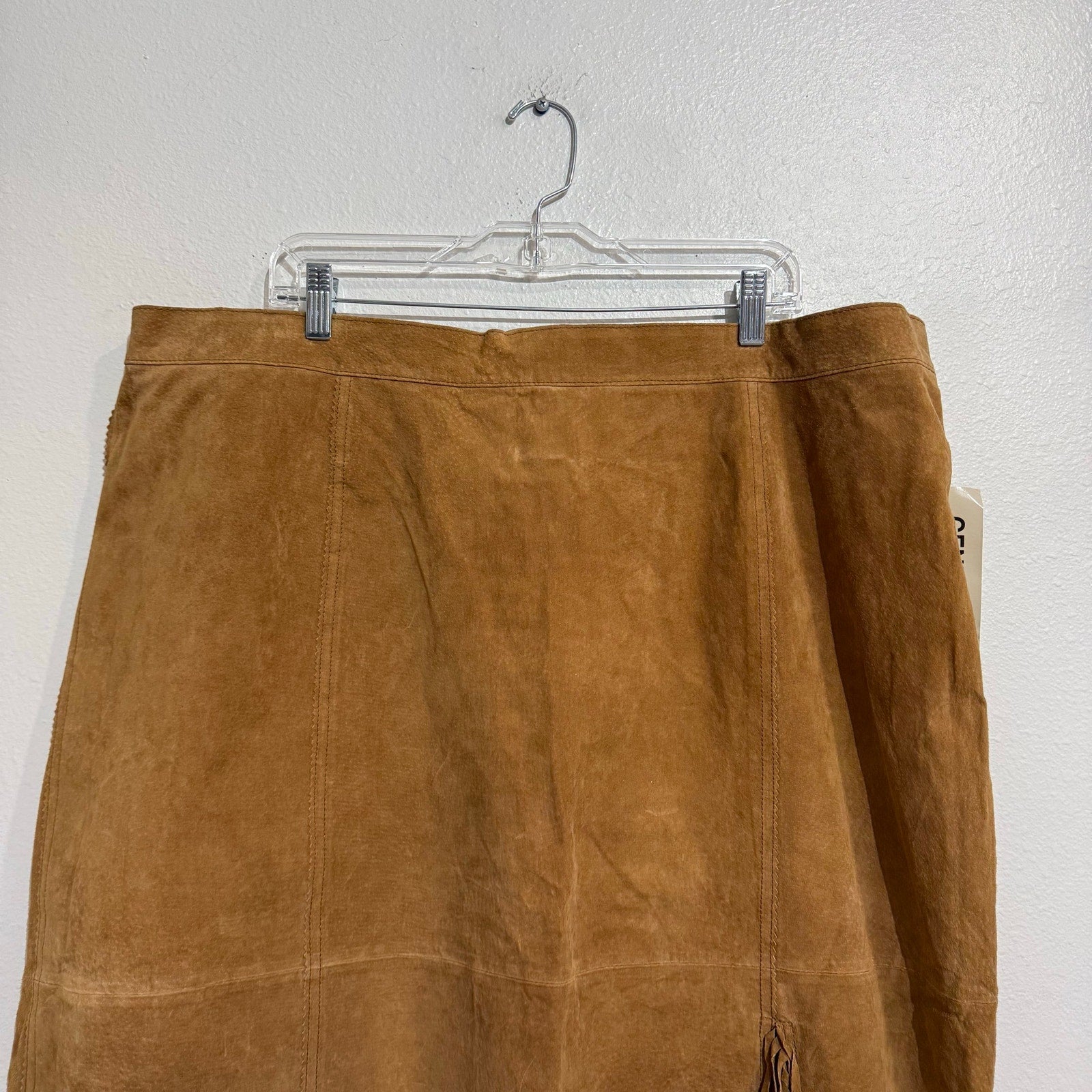 Christie & Jill Vintage Suede Leather Fringe Skirt Western 90s Brown Sz 2X NWT