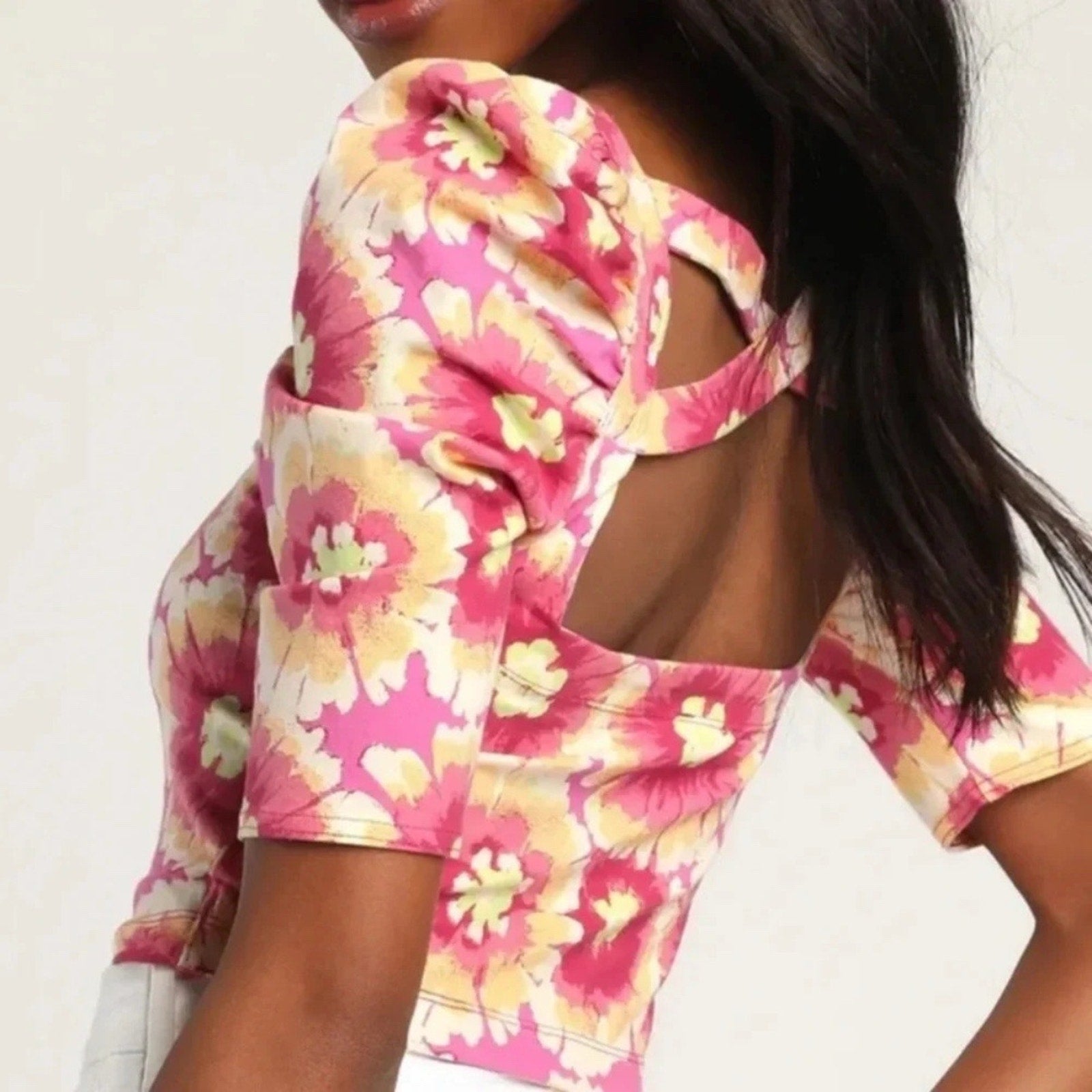 Free People Pink Combo Give Me More Floral Top Sz M NWT