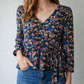 Lily White Black Floral Faux Wrap Peplum Blouse Sz S