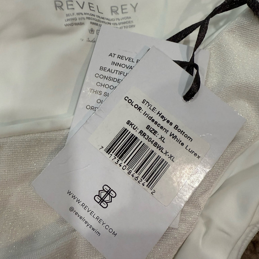 Revel Rey Iridescent White Hayes Belted Bikini Bottom Sz XL NWT