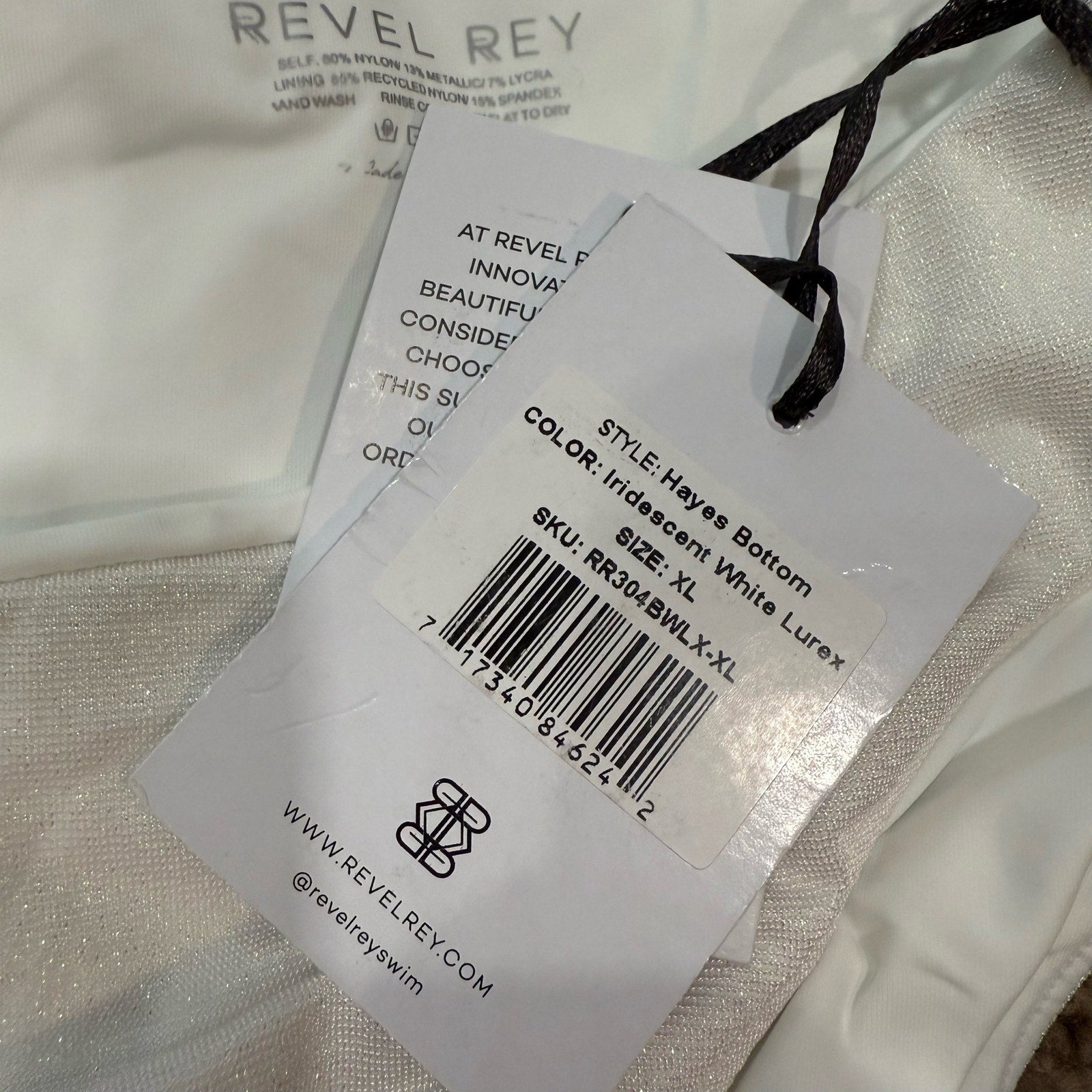 Revel Rey Iridescent White Hayes Belted Bikini Bottom Sz XL NWT
