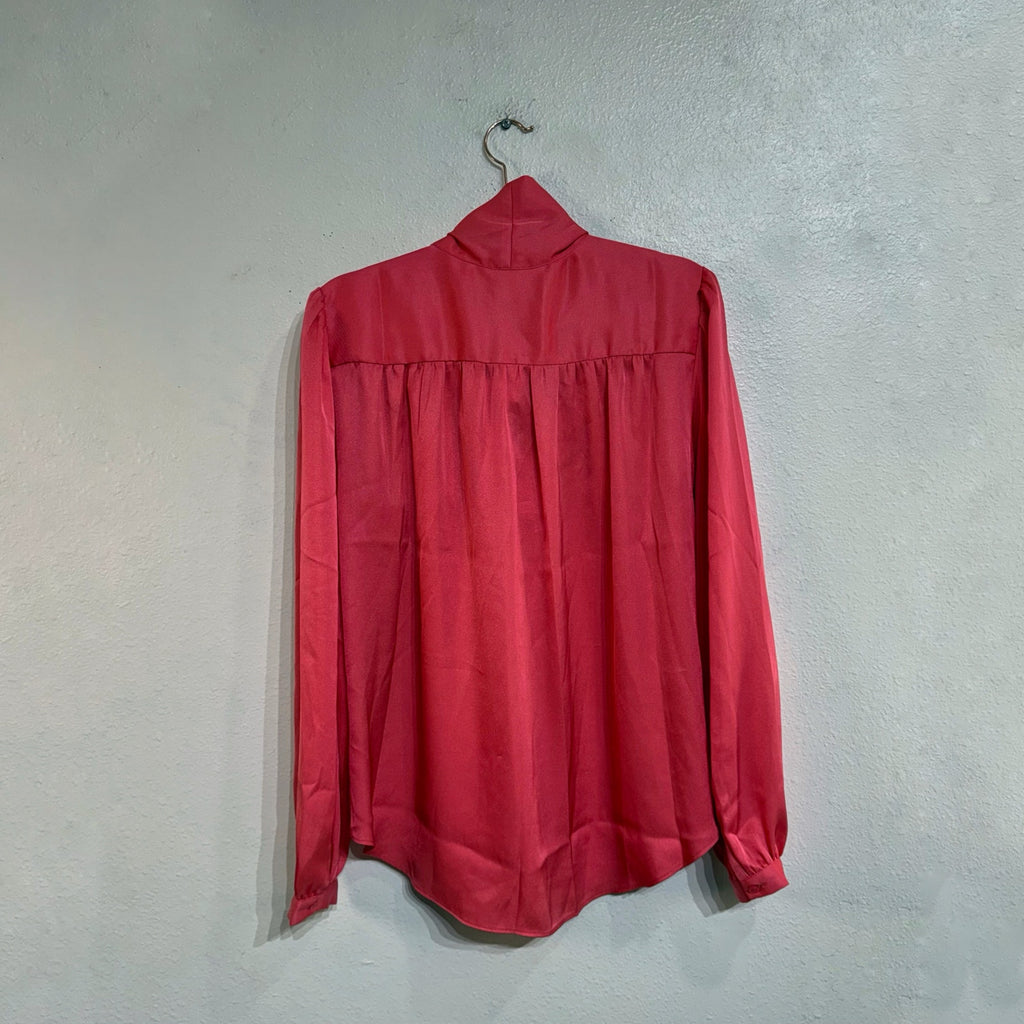 Ann Taylor Pink Tie Neck Blouse Long Sleeve Satin Top NWT Sz L